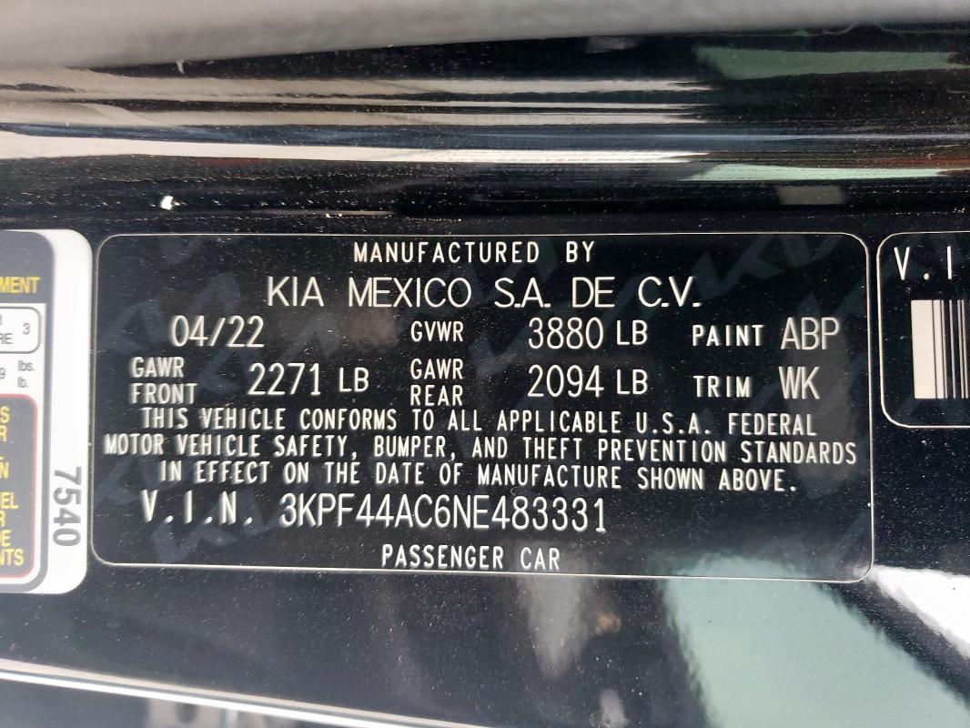 2022 KIA FORTE GT 3KPF44AC6NE483331