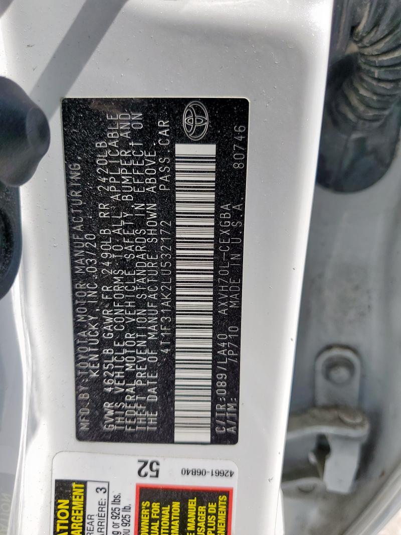 2020 TOYOTA CAMRY XLE 4T1F31AK2LU532172