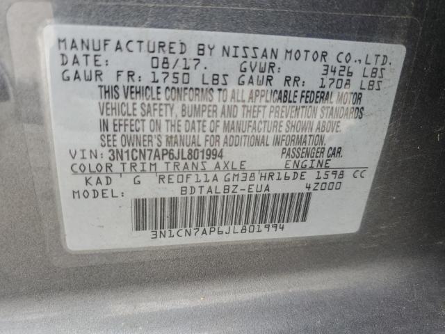 2018 NISSAN VERSA S - 3N1CN7AP6JL801994