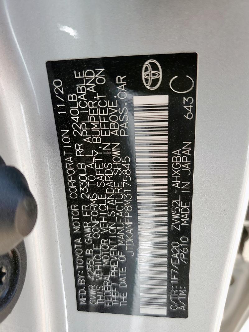 2021 TOYOTA PRIUS PRIM JTDKAMFP8M3175845