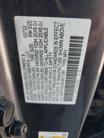 2022 HONDA PILOT SE 5FNYF5H26NB017981