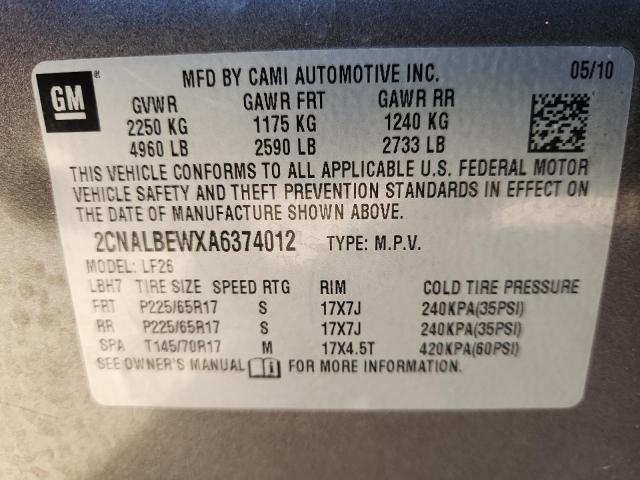 2CNALBEWXA6374012 2010 CHEVROLET EQUINOX