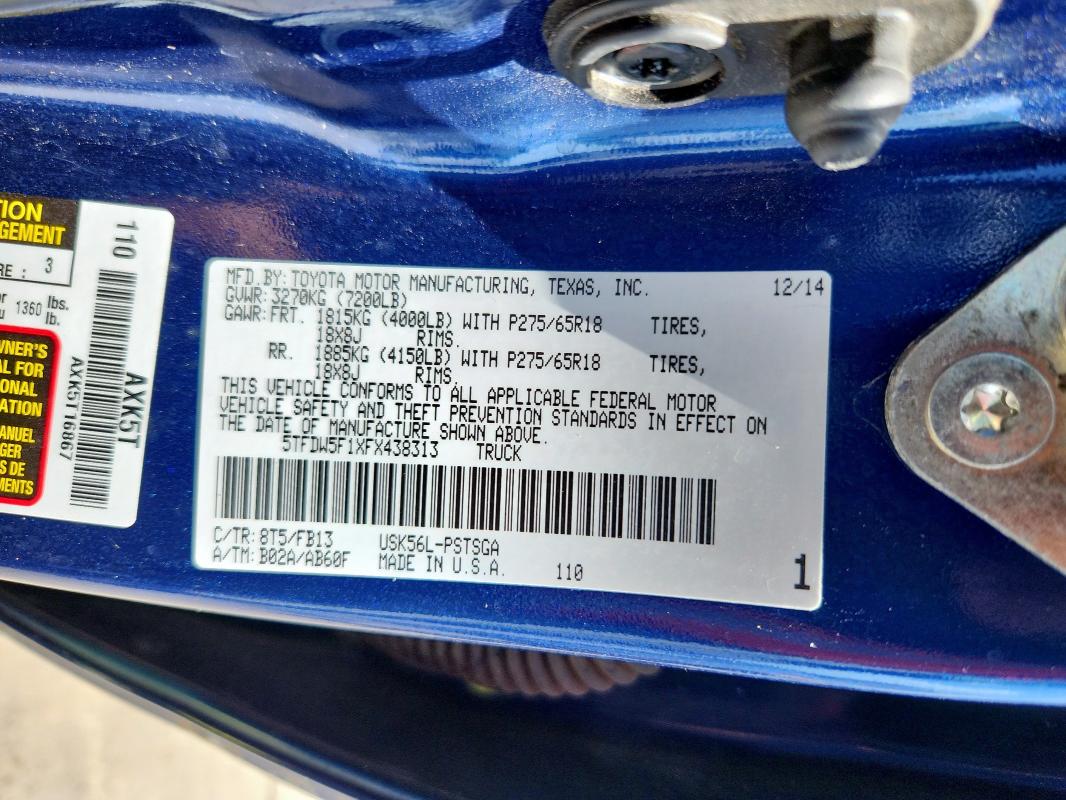 2015 TOYOTA TUNDRA CRE 5TFDW5F1XFX438313