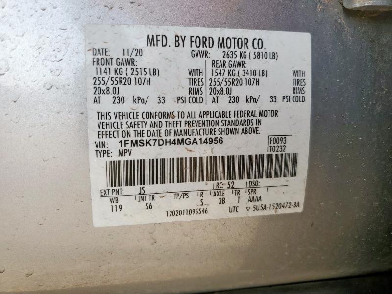 2021 FORD EXPLORER X - 1FMSK7DH4MGA14956