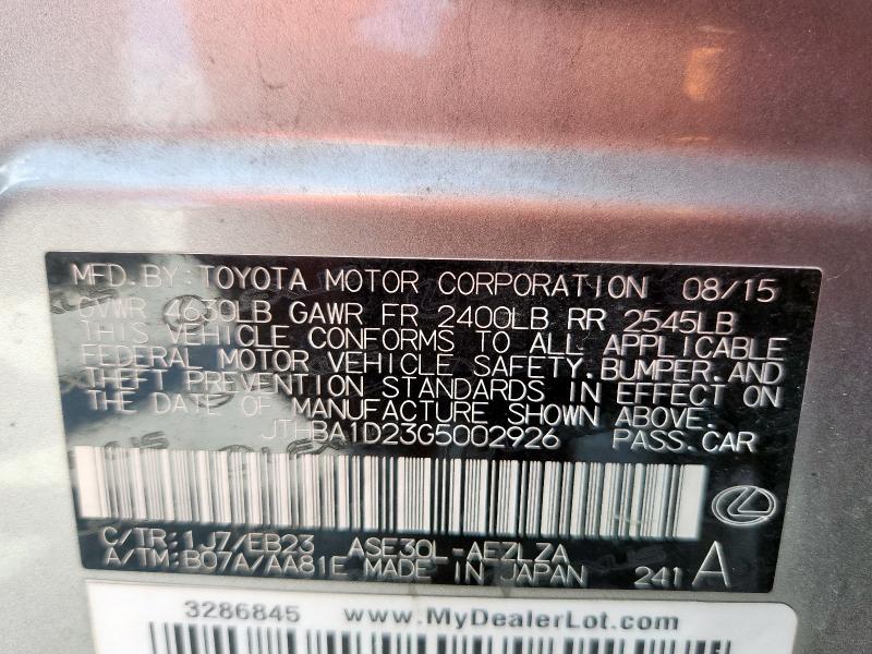 2016 LEXUS IS 200T JTHBA1D23G5002926