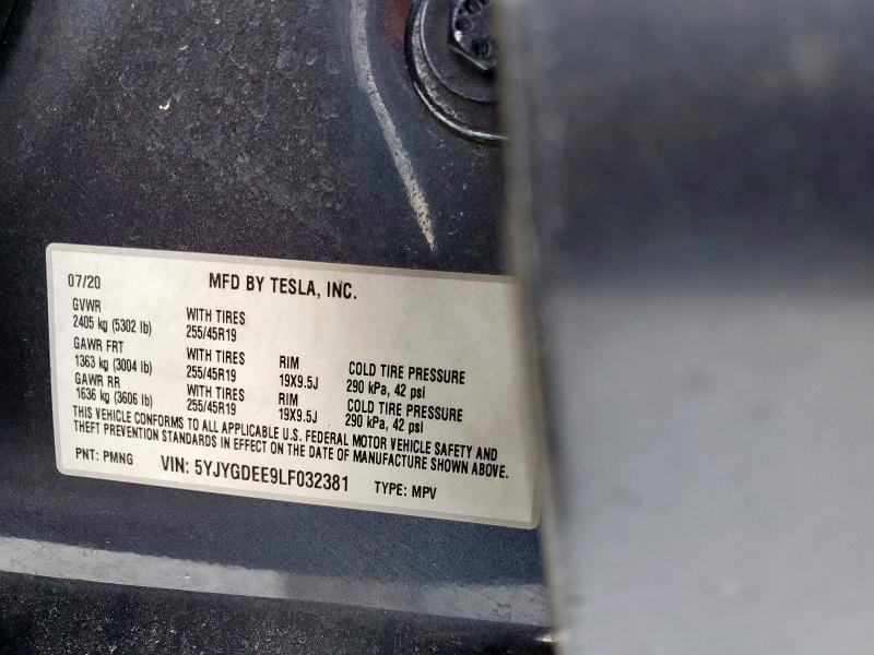 2020 TESLA MODEL Y 5YJYGDEE9LF032381