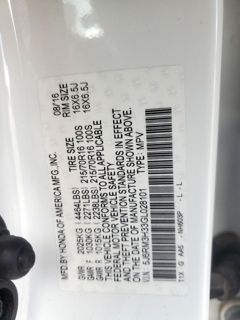 2016 HONDA CR-V LX 5J6RM3H33GL028101