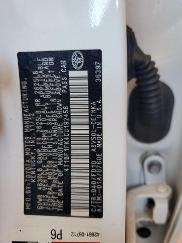 2012 TOYOTA CAMRY BASE - 4T1BF1FK4CU192456