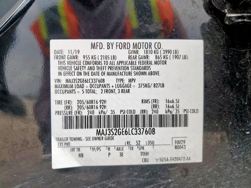 2020 FORD ECOSPORT S MAJ3S2GE6LC337608