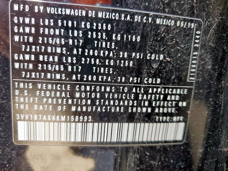 2019 VOLKSWAGEN TIGUAN S 3VV1B7AX6KM158993