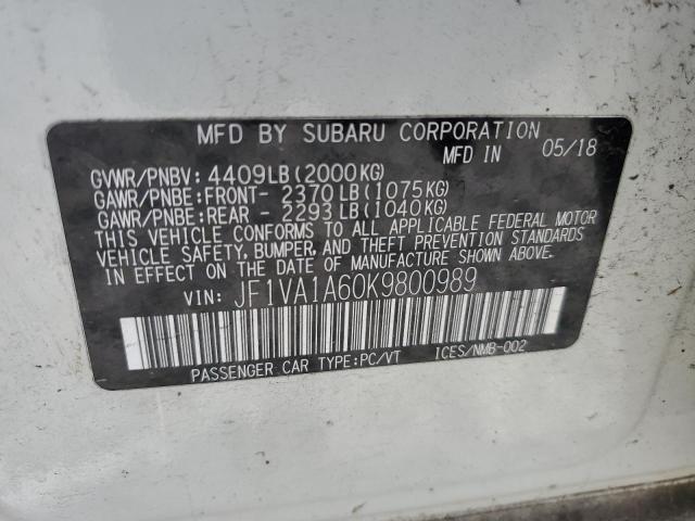 2019 SUBARU WRX JF1VA1A60K9800989