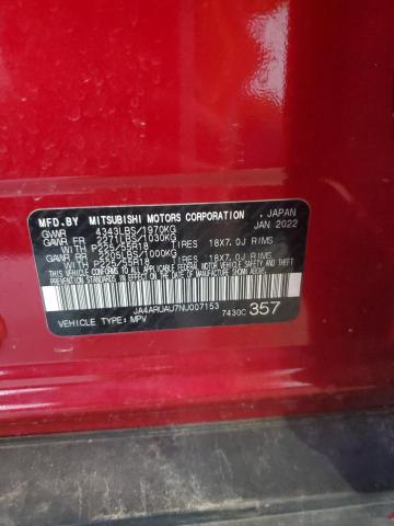 2022 MITSUBISHI OUTLANDER JA4ARUAU7NU007153