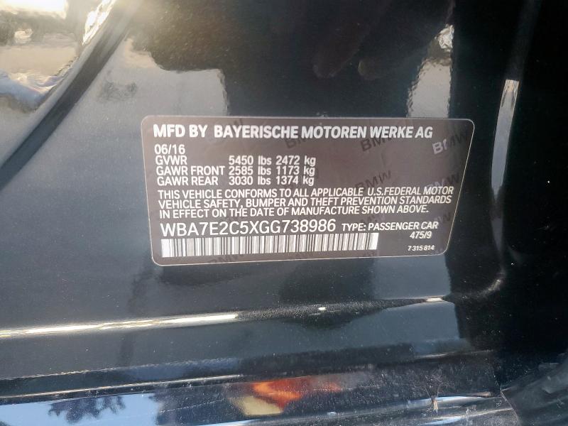 2016 BMW 740 I WBA7E2C5XGG738986