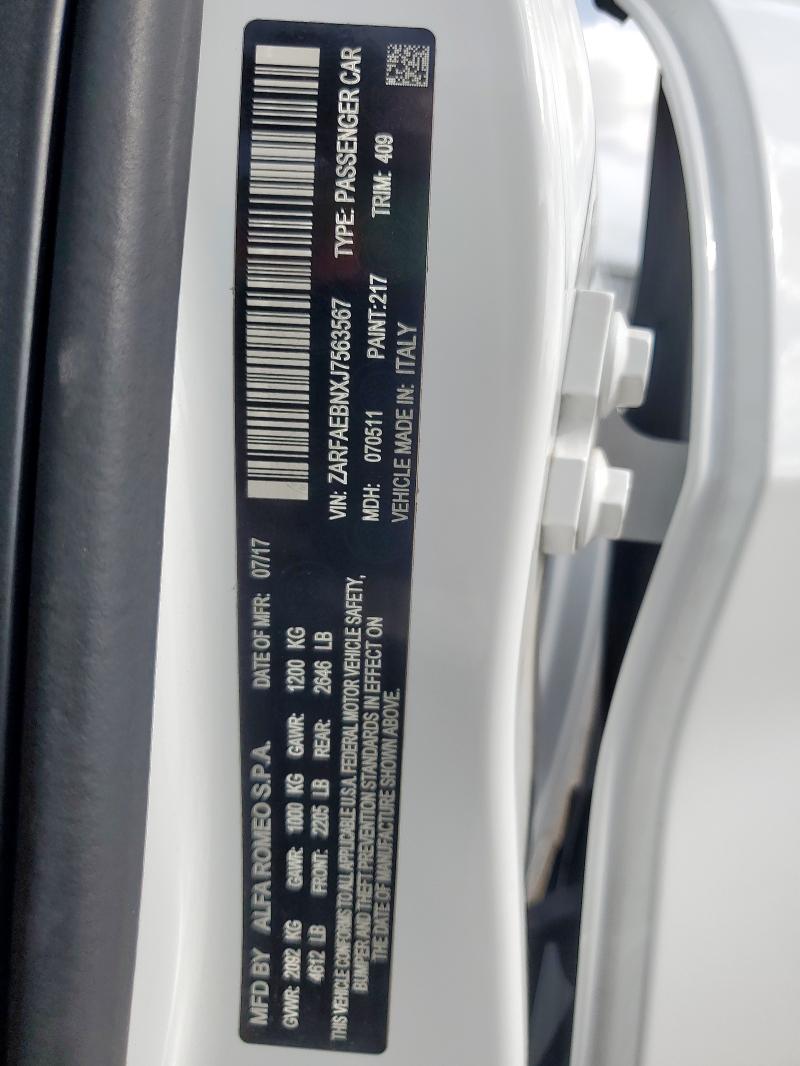 2018 ALFA ROMEO GIULIA ZARFAEBNXJ7563567
