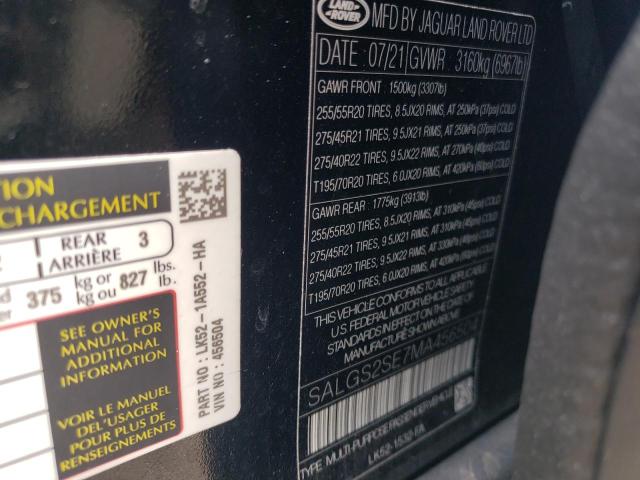 2021 LAND ROVER RANGE ROVE SALGS2SE7MA456504