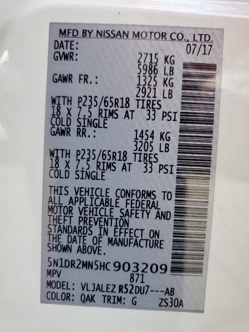 2017 NISSAN PATHFINDER 5N1DR2MN5HC903209