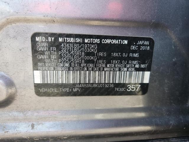 2019 MITSUBISHI OUTLANDER JA4AR3AU8KU019236
