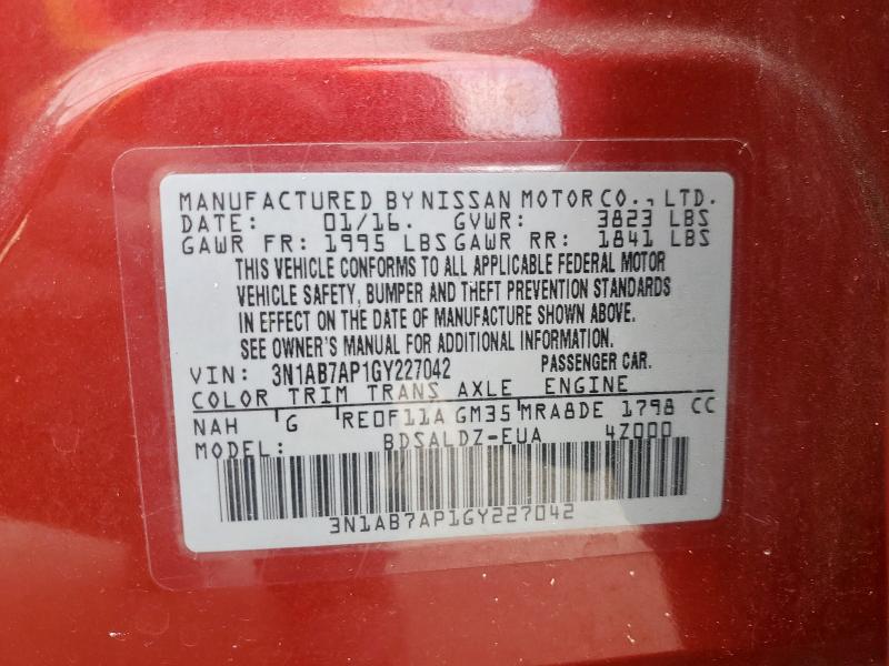 2016 NISSAN SENTRA S - 3N1AB7AP1GY227042