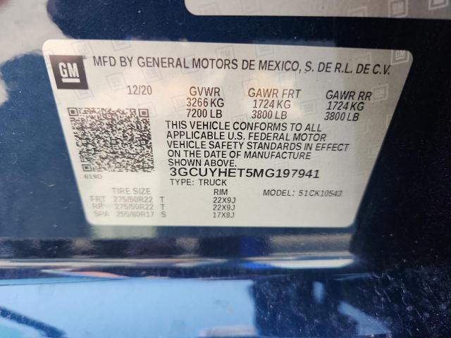 2021 CHEVROLET SILVERADO - 3GCUYHET5MG197941