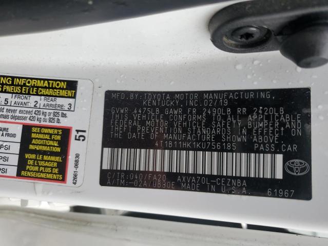 2019 TOYOTA CAMRY L 4T1B11HK1KU756185