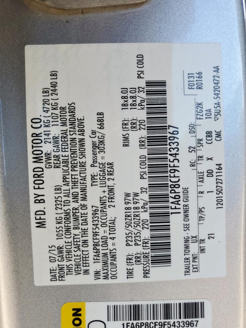 2015 FORD MUSTANG GT 1FA6P8CF9F5433967