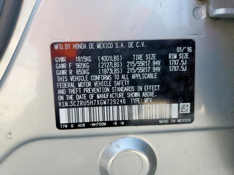2016 HONDA HR-V EXL 3CZRU5H7XGM729246