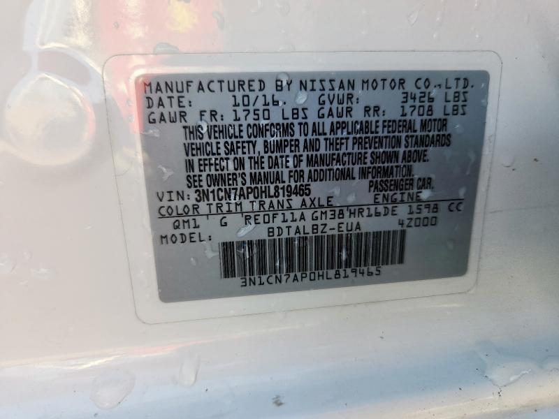 2017 NISSAN VERSA S - 3N1CN7AP0HL819465