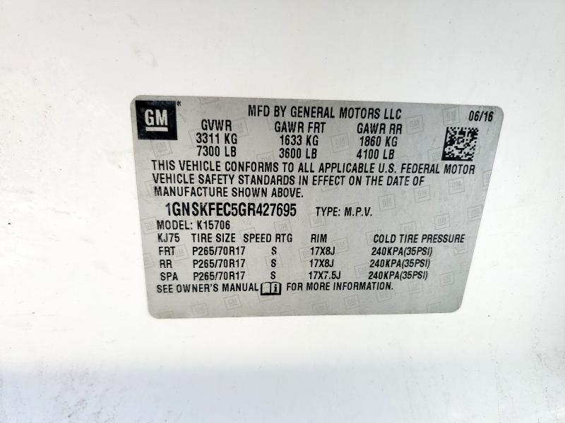 2016 CHEVROLET TAHOE SPEC 1GNSKFEC5GR427695