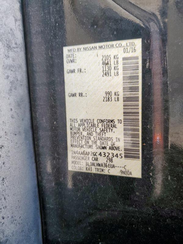 2016 NISSAN MAXIMA 3.5 1N4AA6AP2GC432345