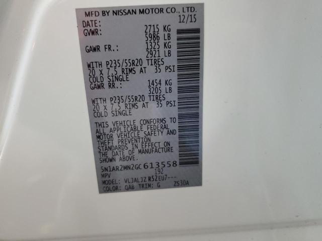 2016 NISSAN PATHFINDER - 5N1AR2MN2GC613558