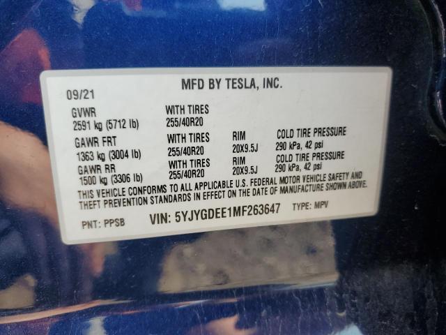 2021 TESLA MODEL Y - 5YJYGDEE1MF263647
