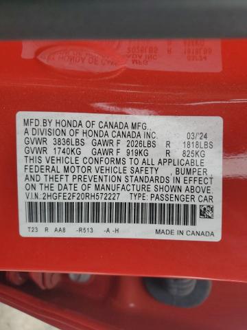 2024 HONDA CIVIC LX 2HGFE2F20RH572227