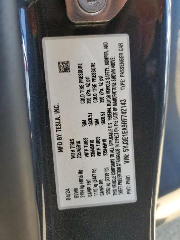 2024 TESLA MODEL 3 5YJ3E1EA9RF742143