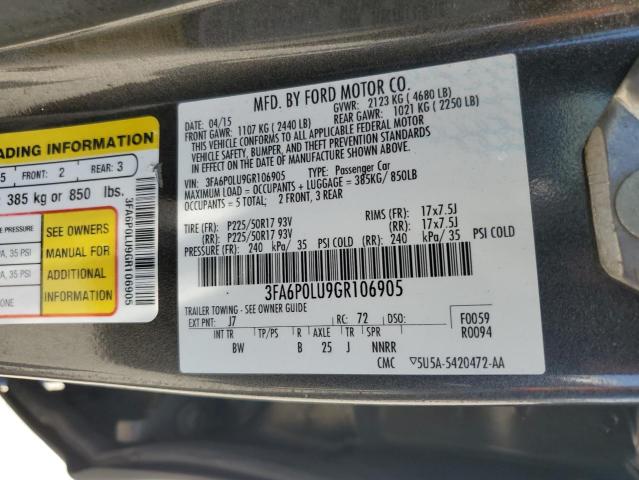 2016 FORD FUSION SE - 3FA6P0LU9GR106905