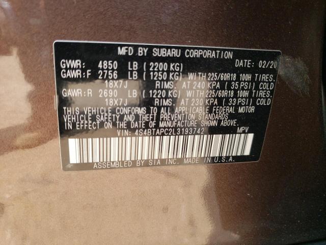 2020 SUBARU OUTBACK TO 4S4BTAPC2L3193742