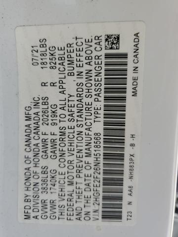 2022 HONDA CIVIC LX - 2HGFE2F26NH518568