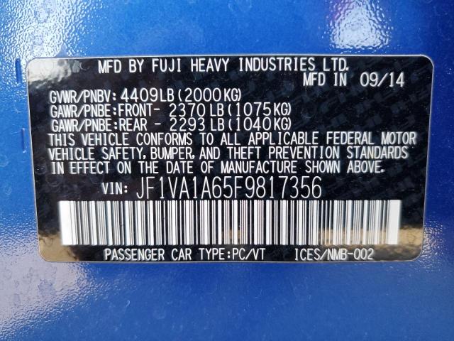 2015 SUBARU WRX JF1VA1A65F9817356