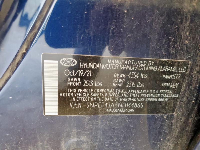 2022 HYUNDAI SONATA SEL 5NPEF4JA3NH144865