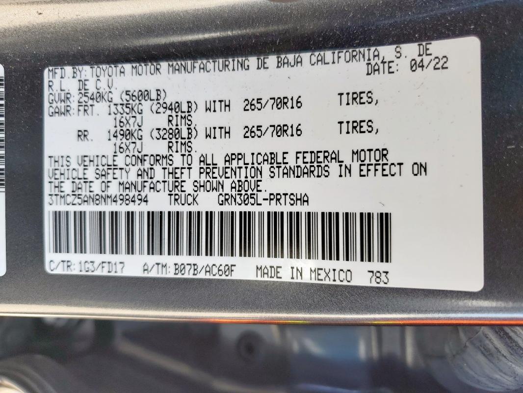 2022 TOYOTA TACOMA DOU 3TMCZ5AN8NM498494