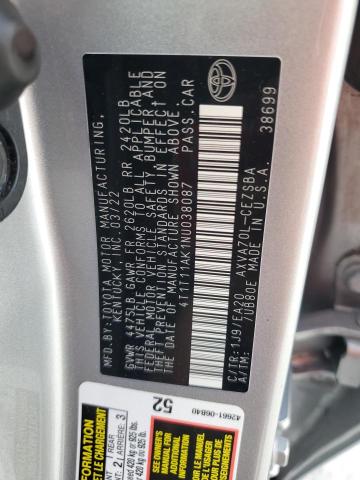 2022 TOYOTA CAMRY SE 4T1T11AK1NU038087