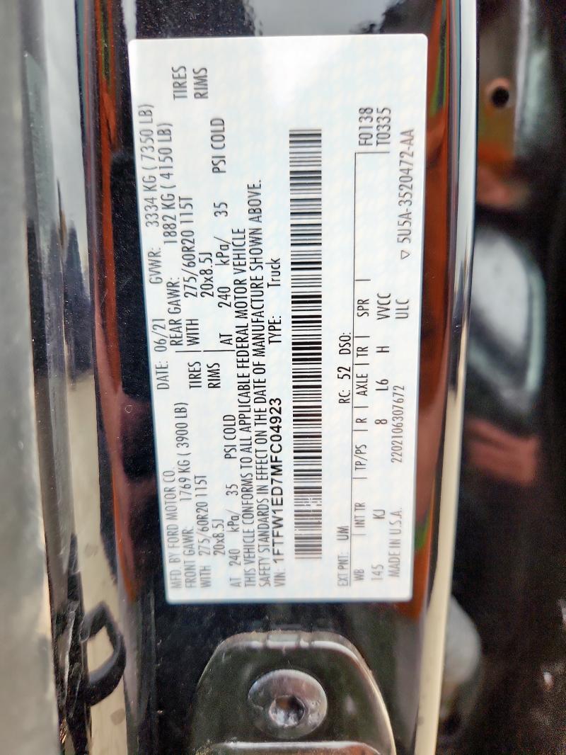 2021 FORD F150 SUPER 1FTFW1ED7MFC04923