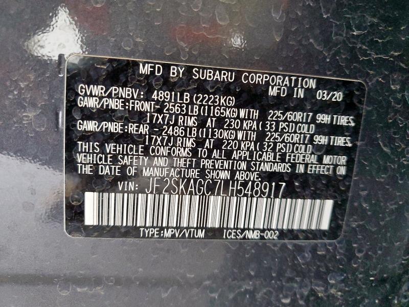 2020 SUBARU FORESTER P JF2SKAGC7LH548917