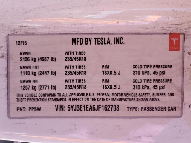 2018 TESLA MODEL 3 5YJ3E1EA6JF162708