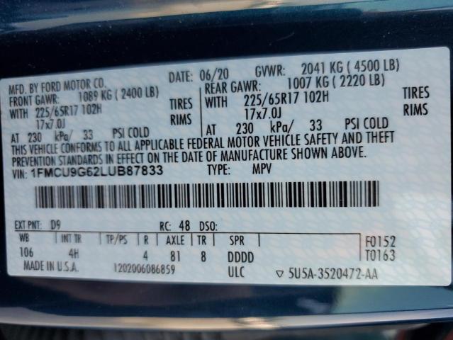 2020 FORD ESCAPE SE - 1FMCU9G62LUB87833