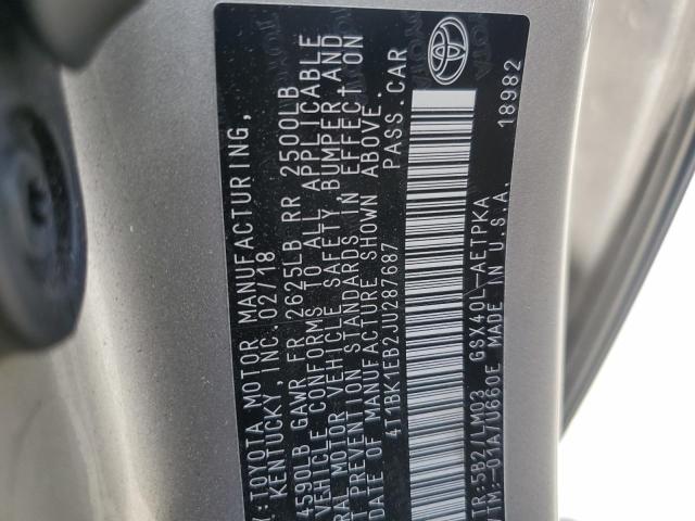 2018 TOYOTA AVALON XLE 4T1BK1EB2JU287687
