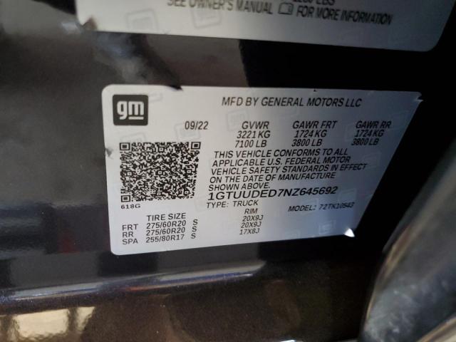 2022 GMC SIERRA K15 1GTUUDED7NZ645692