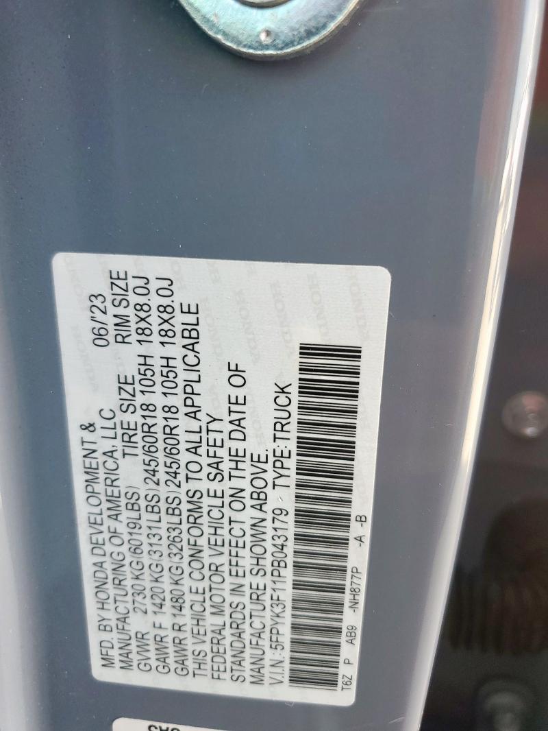 2023 HONDA RIDGELINE 5FPYK3F11PB043179