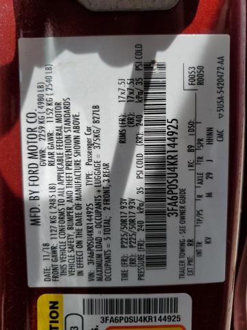 2019 FORD FUSION TIT 3FA6P0SU4KR144925
