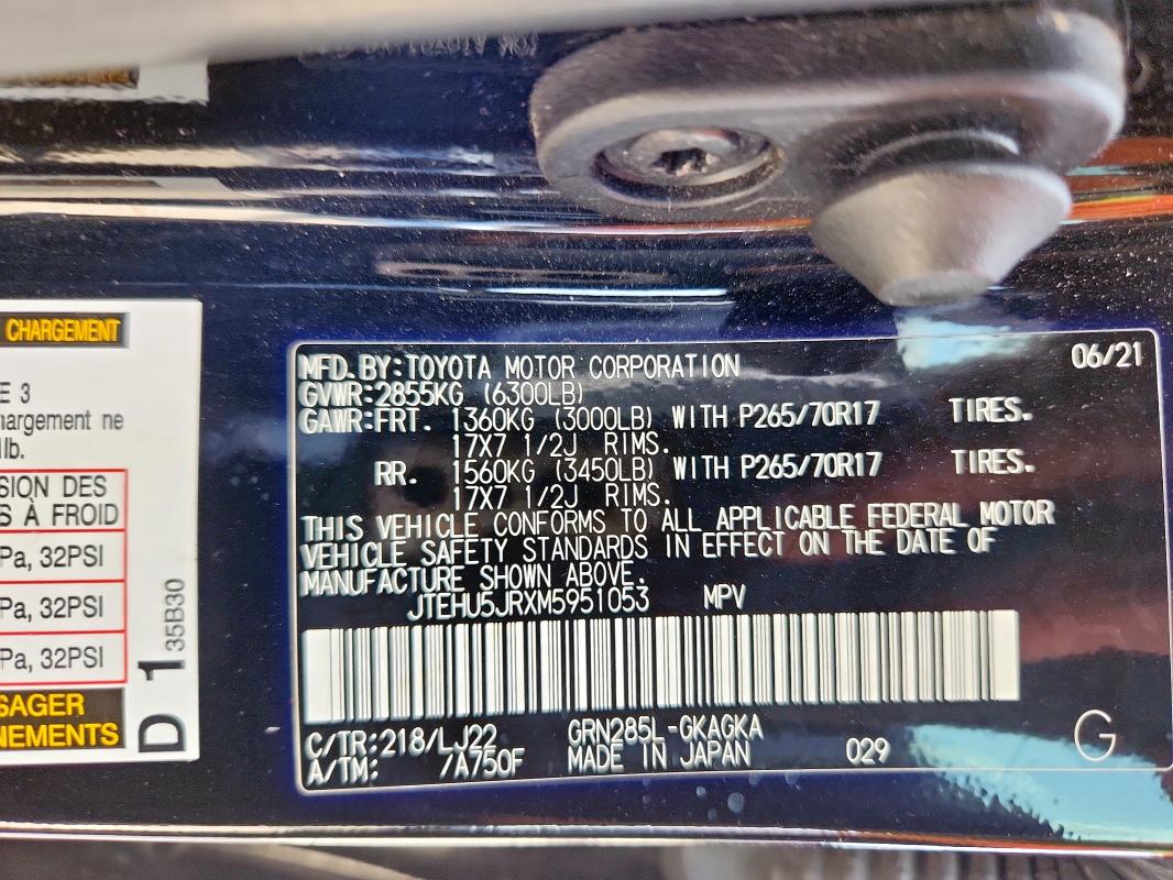 2021 TOYOTA 4RUNNER VE JTEHU5JRXM5951053