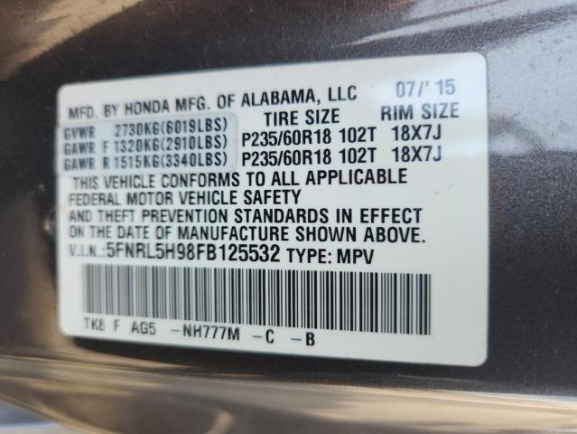 2015 HONDA ODYSSEY TO 5FNRL5H98FB125532
